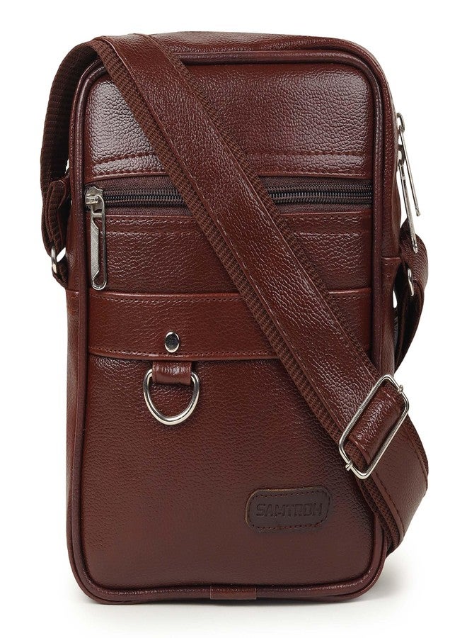 SAMTROH Vegan Leather Small Sling Bag for Men | Chest Slinger Bag | Crossbody Bag | Side Bag Men | Mini Vegan Leather Slings | Corporate Gift Item | Passport Sling. (Brown) - Image 1